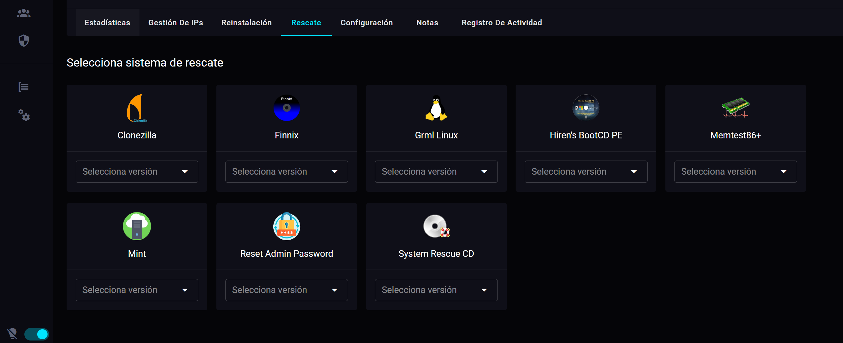 Panel de rescate con 8 herramientas de live boot